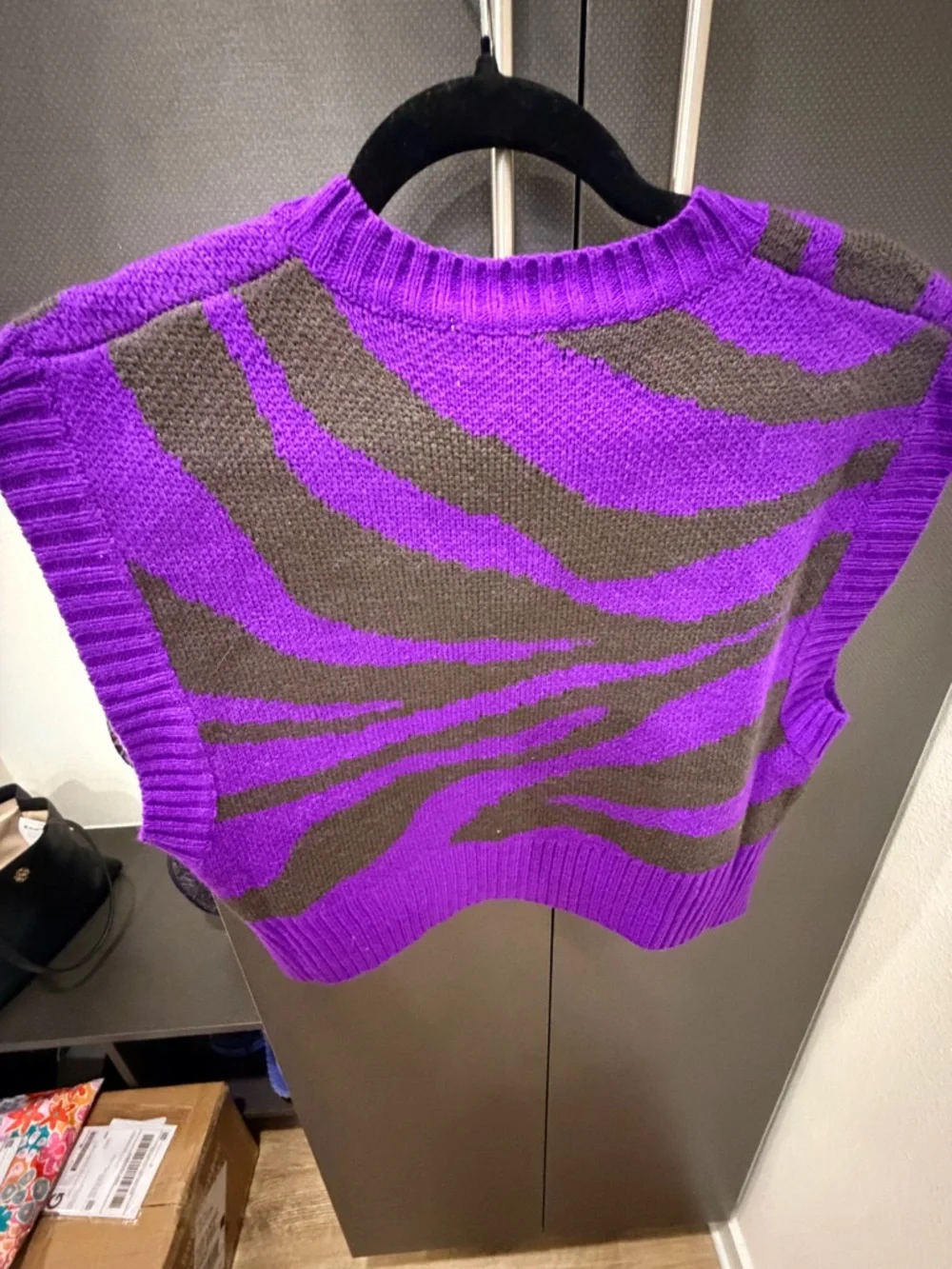 Think! Purple & Brown Zebra Knit V-Neck Sweater Vest - Picture 3 of 3